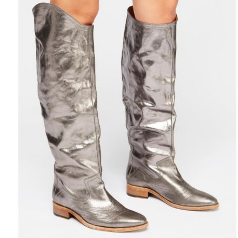 Free People Silver Leather Riding Boots size 10